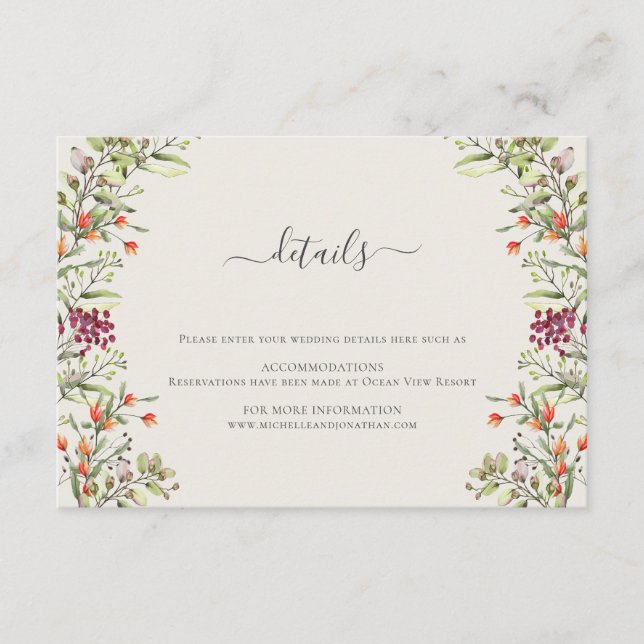 Recepción Tarjeta de gabinete para Boda Wildflower Meadow (Anverso)