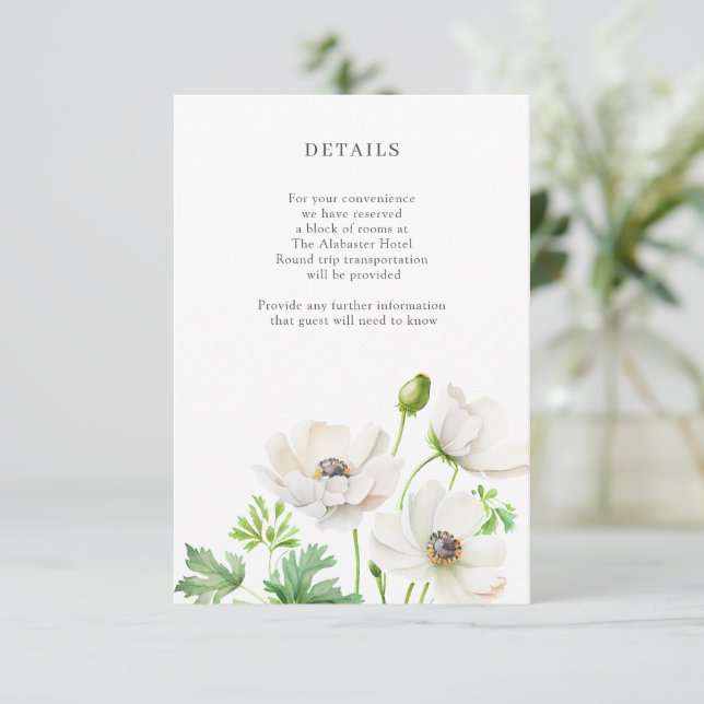 Recepción Tarjeta de gabinete para detalles de flor anémica  (Anverso de pie)