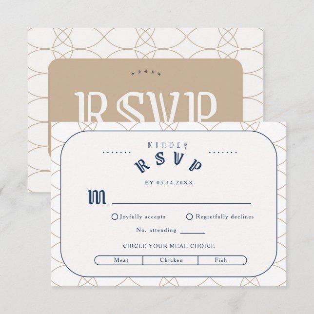 Recepción Tarjeta de gabinete Royal Blue Classic Retro RSVP (Anverso / Reverso)