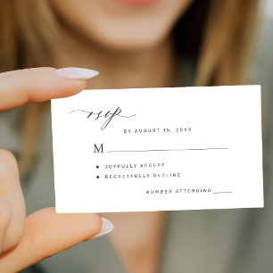 Recepción Tarjeta de gabinete RSVP para boda simple en blanc