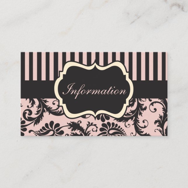 Recepción Tarjeta de gabinete Rubor PInk, Cream, Gray Damask (Anverso)