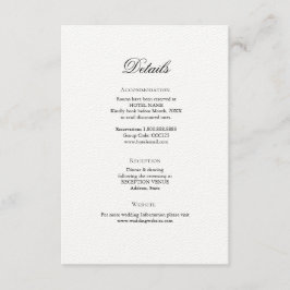 Recepción Tarjeta de gabinete Simple Elegant Wedding Details