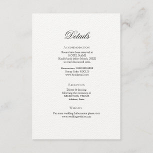 Recepción Tarjeta de gabinete Simple Elegant Wedding Details