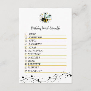 Recepción Tarjeta de gabinete Sweet Bee Birday Word Scramble