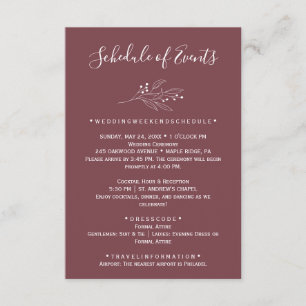 Recepción Tarjeta de horario de boda de Borgoña