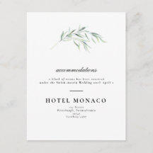 Tarjeta de hotel de boda con vegetación exuberante