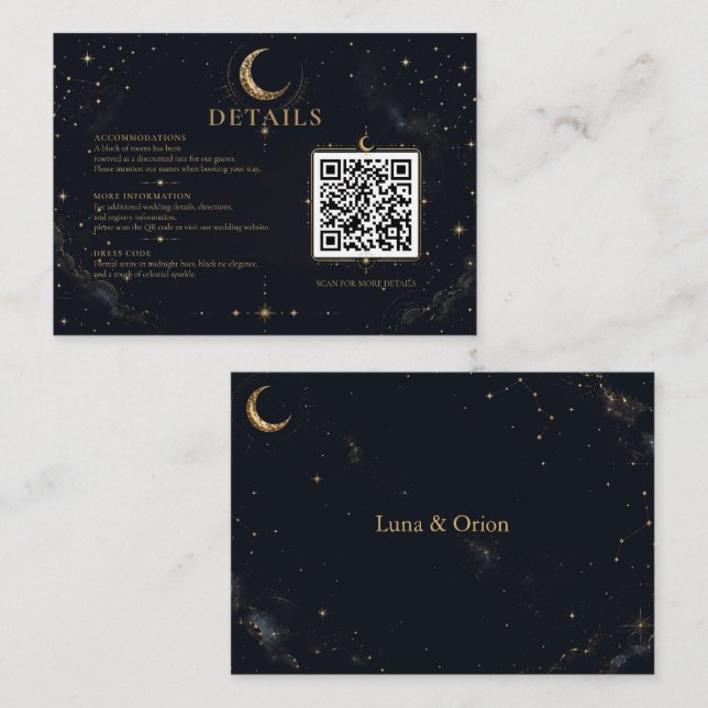 Recepción Tarjeta de inclusión de boda celestial de medianoc (Anverso / Reverso)