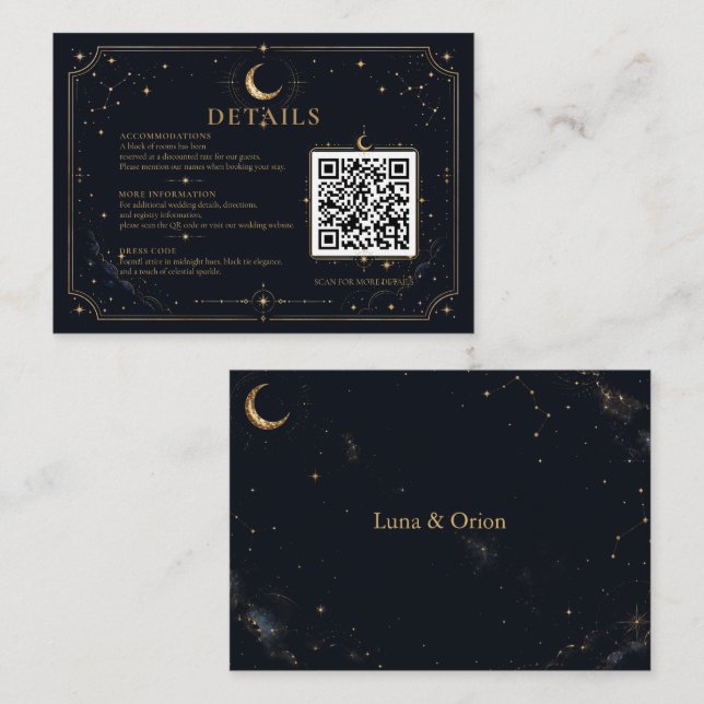 Recepción Tarjeta de inclusión de boda celestial de medianoc (Anverso / Reverso)