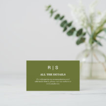 Tarjeta de inclusión de boda con monograma verde s
