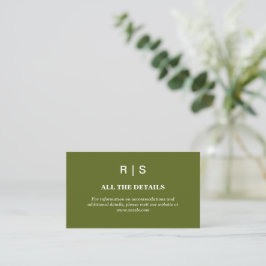 Recepción Tarjeta de inclusión de boda con monograma verde s