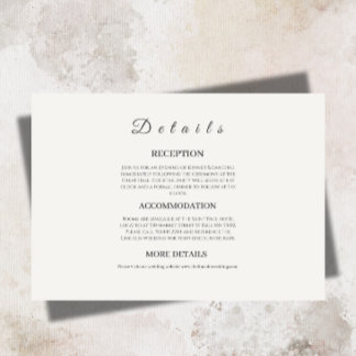 Recepción Tarjeta de Inclusión de Boda de Crema Elegante