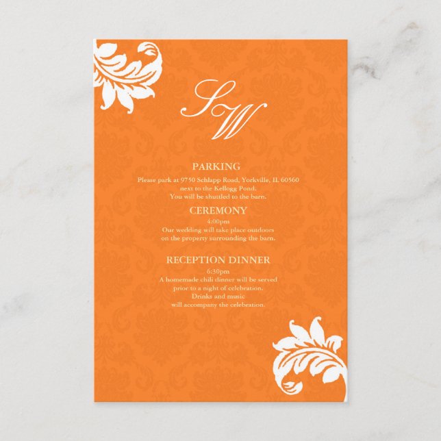 Recepción Tarjeta de inclusión de boda de Damasco naranja (Anverso)