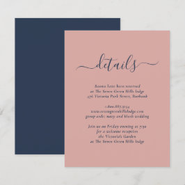 Recepción Tarjeta de Inclusión de Boda Elegante Azul Marino 