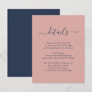 Recepción Tarjeta de Inclusión de Boda Elegante Azul Marino 