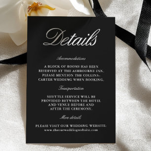 Recepción Tarjeta de Inclusión de Boda Elegante en Negro y B