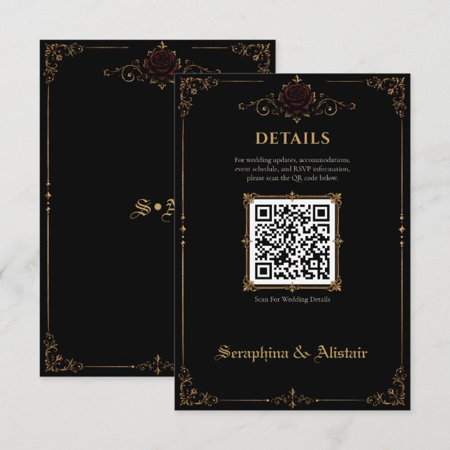 Recepción Tarjeta de Inclusión de Boda Elegante Gótico Oscur (Anverso / Reverso)
