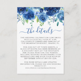 Recepción Tarjeta de inclusión de boda floral azul marino