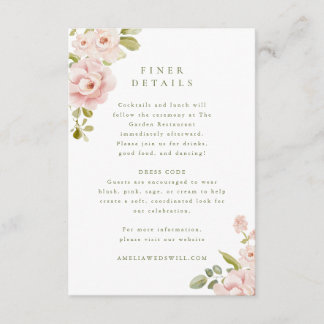 Recepción Tarjeta de Inclusión de Boda Floral Rosa Ternura