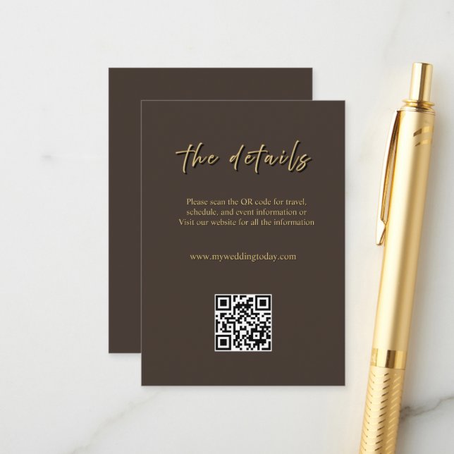 Recepción Tarjeta de Inclusión de Boda Marrón Oscuro y Dorad (Anverso/Reverso In Situ)