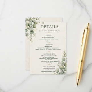 Recepción Tarjeta de Inclusión de Boda Verde Salvia Eucalipt