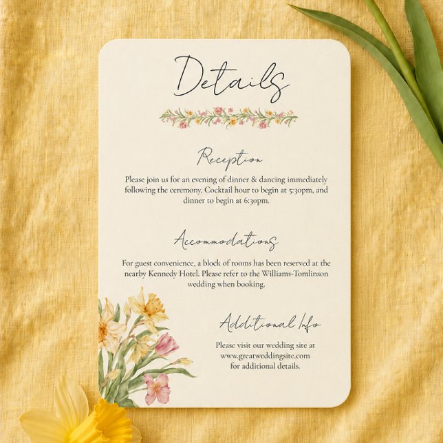 Recepción Tarjeta de Inclusión de Bodas April Blossom Daffod (Subido por el creador)