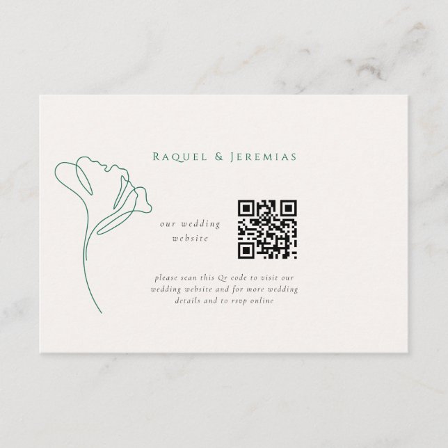 Recepción Tarjeta de inclusión de sitio web de boda esmerald (Anverso)