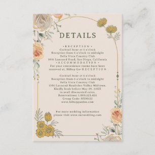 Recepción Tarjeta de inclusión floral dorada pastel para bod