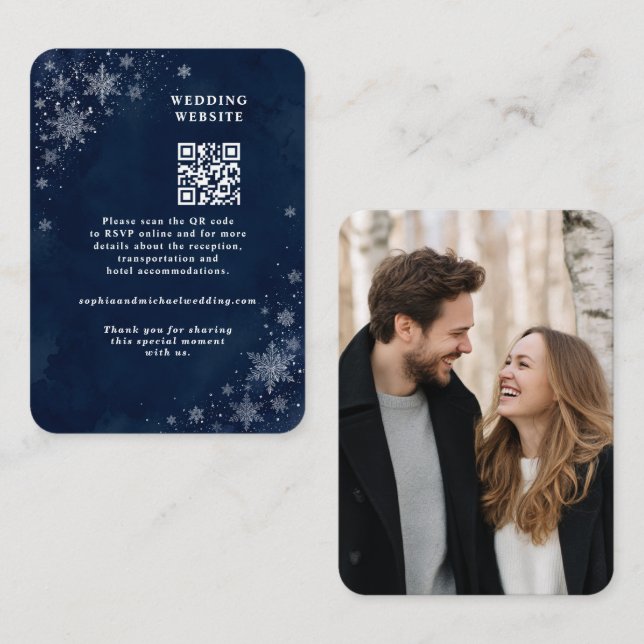 Recepción Tarjeta de Inclusión para Boda de Invierno Copos d (Anverso / Reverso)
