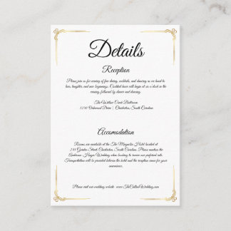 Recepción Tarjeta de Inclusión para Boda Elegante con Detall