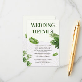 Recepción Tarjeta de Inclusión para Boda Romántica Tropical