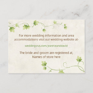 Recepción Tarjeta de información Boda de marfil inglesa