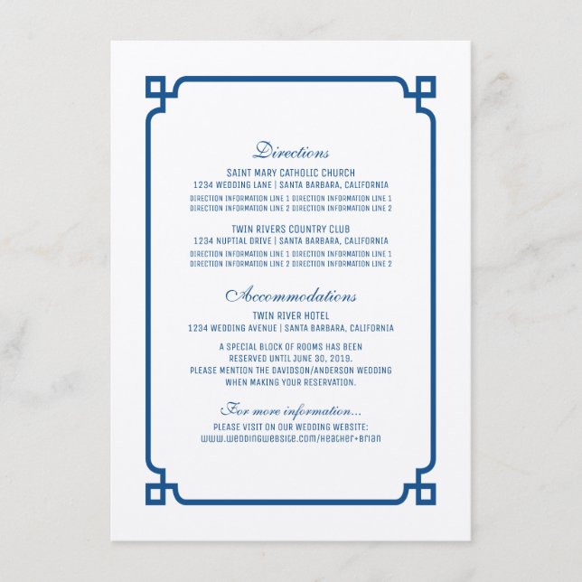 Recepción Tarjeta de información Boda de Moda de Deco Azul L (Anverso)