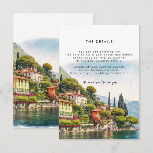 Recepción Tarjeta de información boda del lago Como Italia