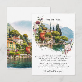 Recepción Tarjeta de información boda del lago Como Italia