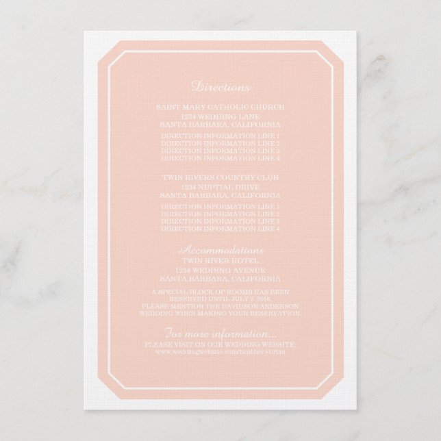 Recepción Tarjeta de información Coral Simply Elegant (Anverso)