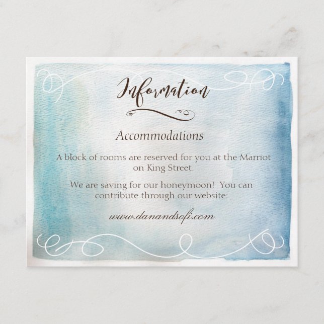 Recepción Tarjeta de información de acuarela sobre el mar az (Anverso)