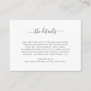 Recepción Tarjeta de información de boda blanco simple