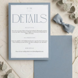 Recepción Tarjeta de Información de Boda Clásica Azul con Mo