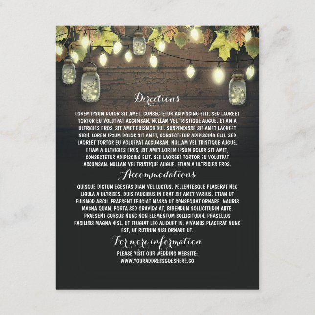 Recepción Tarjeta de información de Boda de Barn con Mason J (Anverso)