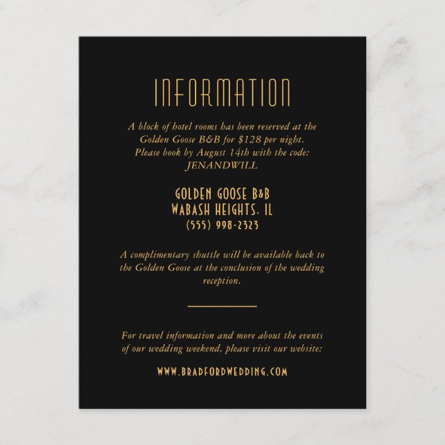 Recepción Tarjeta de información de Boda de fanáticos Gold A (Anverso)