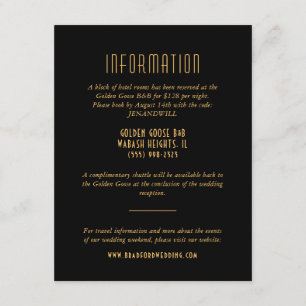 Recepción Tarjeta de información de Boda de fanáticos Gold A