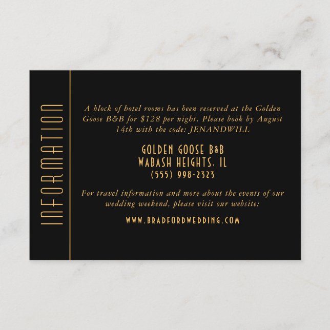 Recepción Tarjeta de información de Boda de fanáticos Gold A (Anverso)