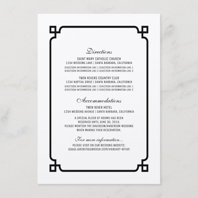 Recepción Tarjeta de información de Boda de Moda de deco neg (Anverso)