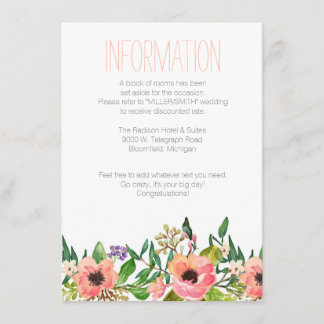 Recepción Tarjeta de información de Boda floral acuarela