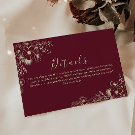 Recepción Tarjeta de Información de Boda Floral Borgoña