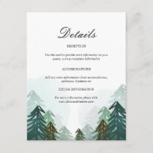 Tarjeta de información de Boda forestal Pinos Árbo