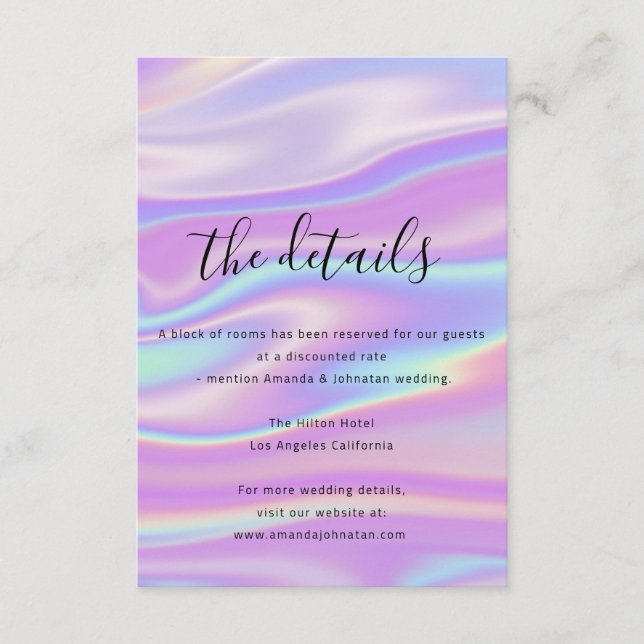 Recepción Tarjeta de Información de Boda Holográfica (Anverso)