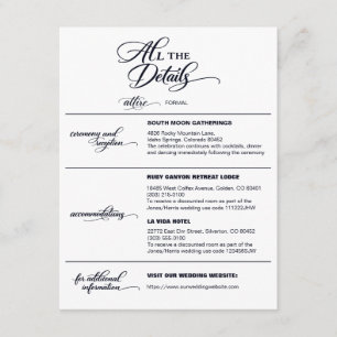 Recepción Tarjeta de Información de Boda Minimalista Elegant