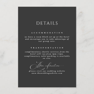 Recepción Tarjeta de información de boda negra con tipografí