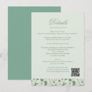 Recepción Tarjeta de Información de Boda Verde Salvia